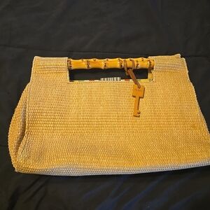 Fossil Tan Woven Clutch with Key Charm